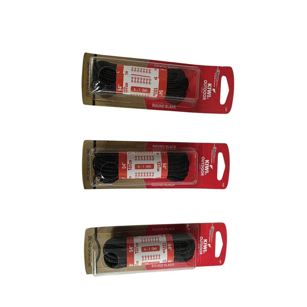 Lot of 3 KIWI Outdoor Shoe Laces Round Black 54 In 6-7 Eyelets Item 4200